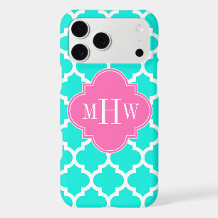 Brt Aqua Wht Moroccan #5 HotPink2 Initial Monogram iPhone 17 Pro Max Case