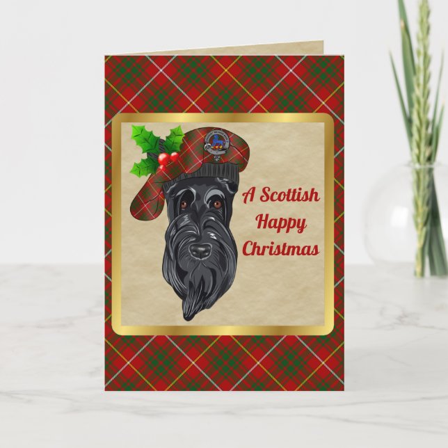 Bruce Badge & Tartan Personalized Christmas Card (Front)