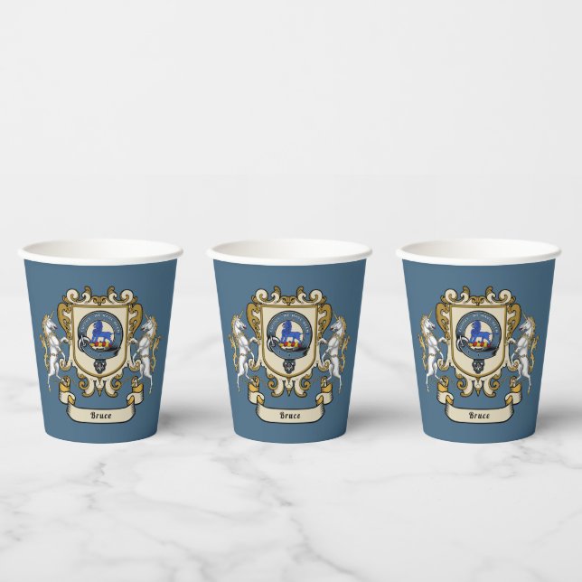 Bruce Clan Badge Blue Personalized Paper Cups (Multi)