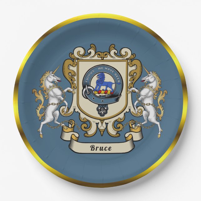 Bruce Clan Badge Blue Personalized   Paper Plates (Front)