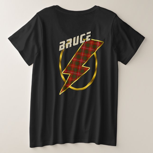 Bruce Clan Badge & Lightning Bolt Tartan T-Shirt (Design Back)