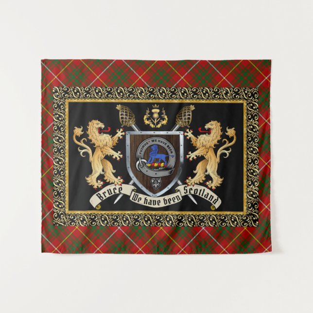Bruce Clan Badge & Motto w/Lions  Tapestry (Front (Horizontal))