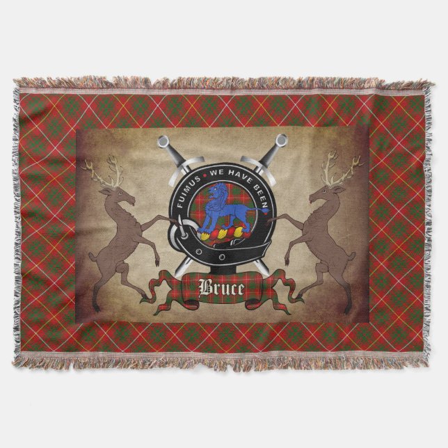 Bruce Clan Badge & Tartan Throw Blanket (Front)