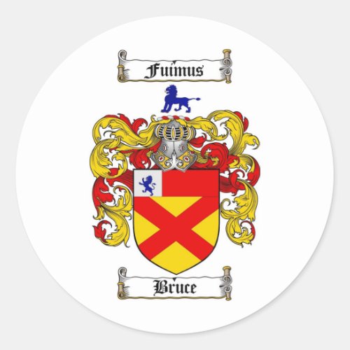 BRUCE FAMILY CREST _  BRUCE COAT OF ARMS CLASSIC ROUND STICKER