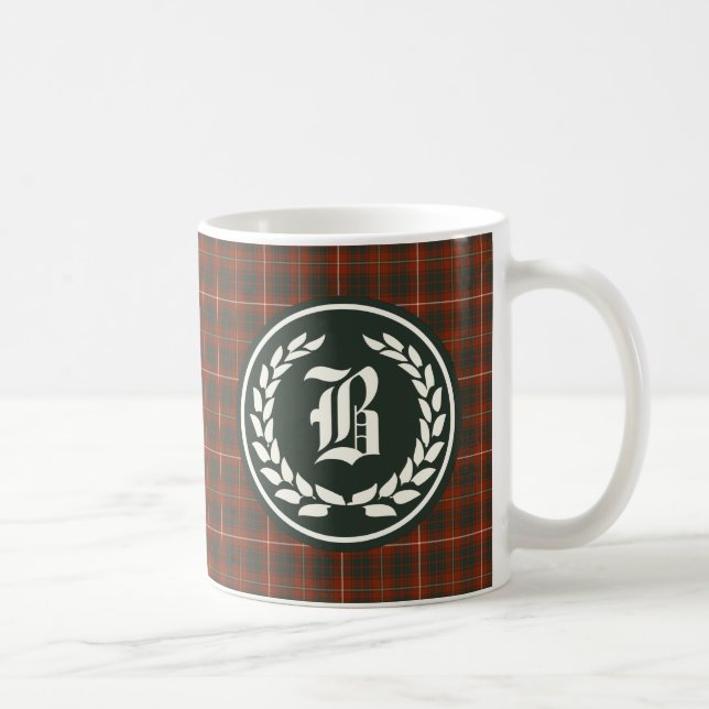Bruce Family Red and Green Tartan Monogram Coffee Mug (Right)