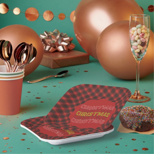 Bruce Modern Scottish Clan Tartan Christmas  Paper Plates (Multi)