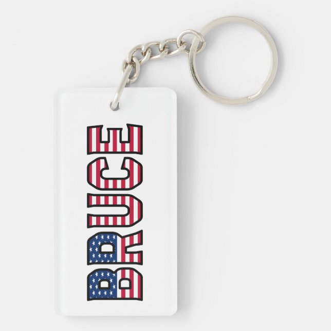 Bruce Name First Name USA Flag Keychain (Back)