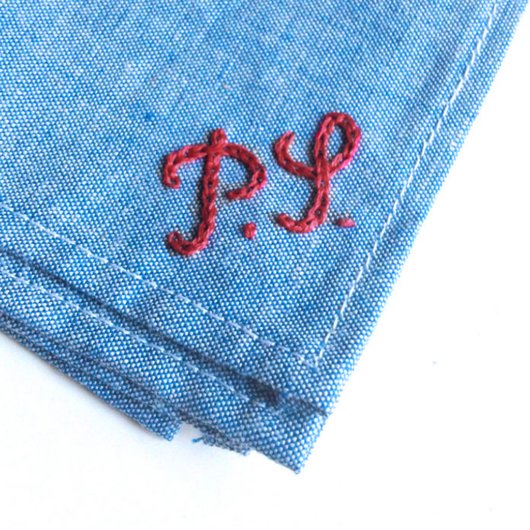 Bruce Navy/Brown/Red Plaid Pocket Square (Monogram Detail)