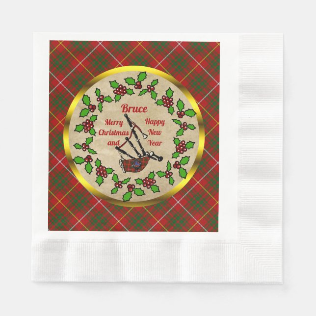 Bruce Tartan Bagpipes w/Holly Christmas Napkins (Front)