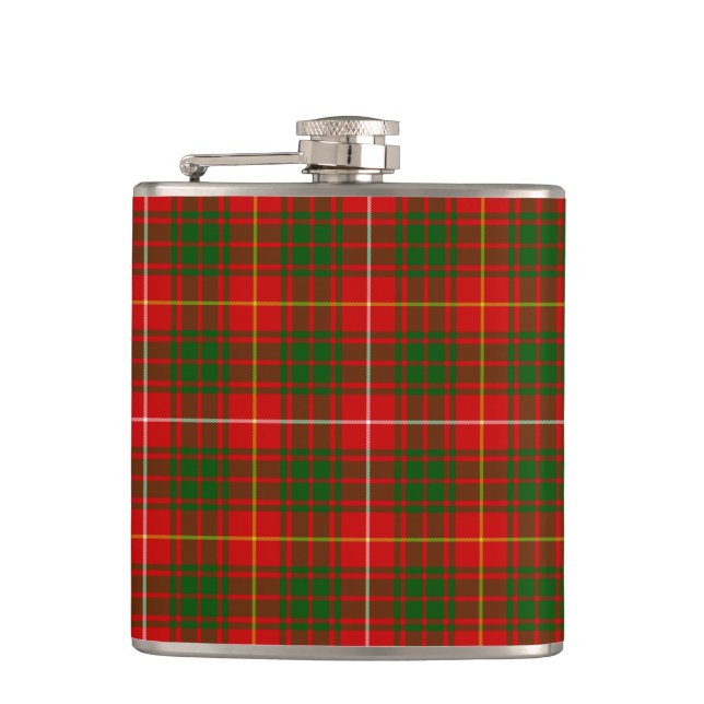 Bruce tartan red green plaid flask (Front)