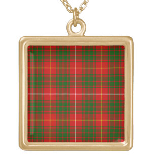 Bruce tartan red green plaid gold plated necklace