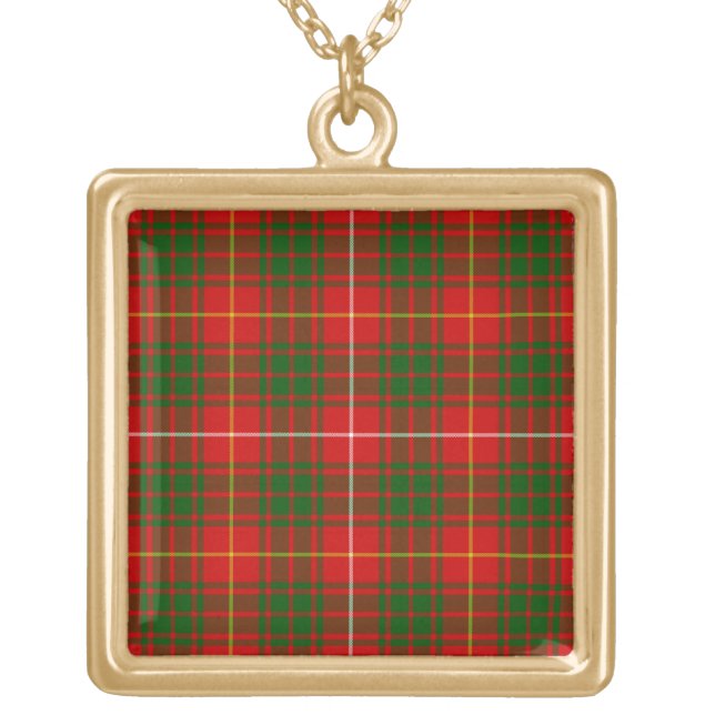 Bruce tartan red green plaid gold plated necklace (Front)