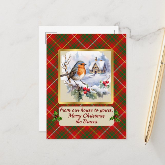 Bruce Tartan w/Robin Personalized   Holiday Postcard (Front/Back In Situ)