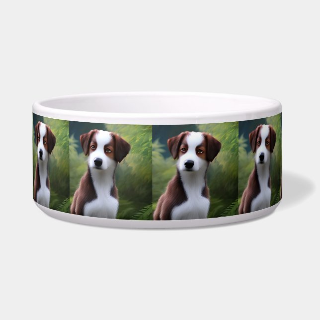 Bruce The Border Collie Puppy, Ceramic Pet Bowl (Front)