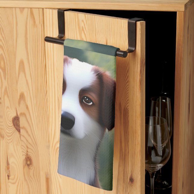 Bruce The Border Collie Puppy, Dish Towel (Thirds Fold)