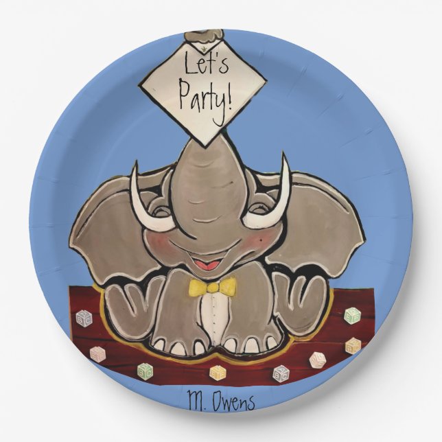 Bruce, the Elephant Speller Party Paper Plates (Front)
