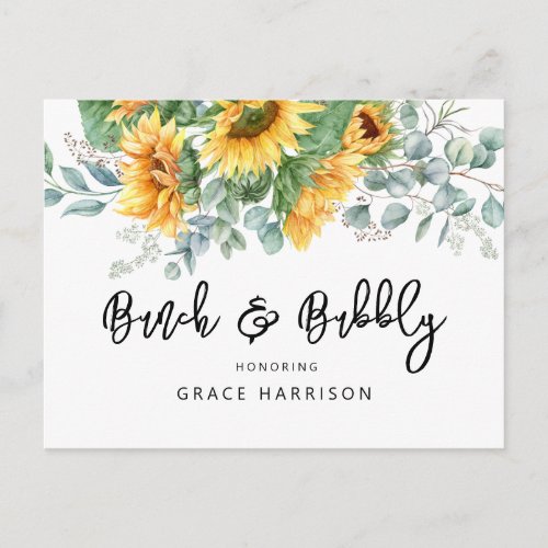 Bruch  Bubbly Bridal Shower Sunflower Invitation Postcard