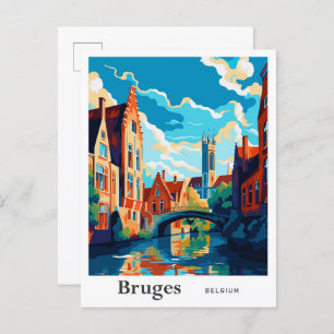 Bruges Belgium Art Vintage Travel Illustration Postcard