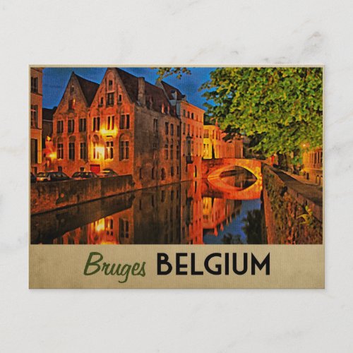 Bruges Belgium At Night Postcard