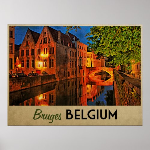 Bruges Belgium At Night Poster