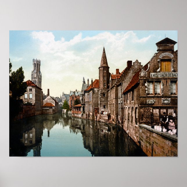 Bruges Belgium - Canal And Belfry - 1900 Poster (Front)