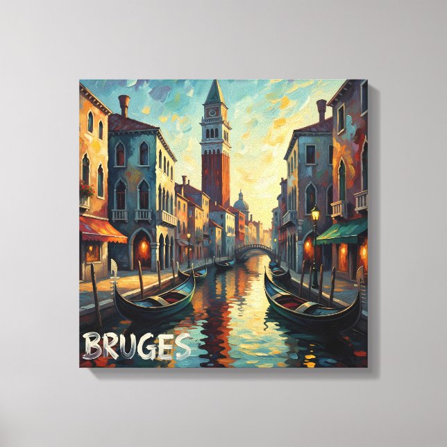Bruges Belgium Canal Evening Stretched Canvas Print (Front)