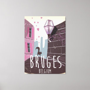 Bruges, Belgium cartoon travel poster Canvas Print