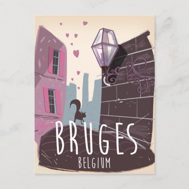 Bruges, Belgium cartoon travel poster Postcard (Front)