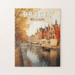 Bruges Belgium Illustration Travel Art Vintage Jigsaw Puzzle<br><div class="desc">Bruges retro vector travel design. Bruges,  known as the "Venice of the North, " is a picturesque medieval city in Belgium,  famous for its charming canals,  historic architecture,  and world-class chocolate.</div>