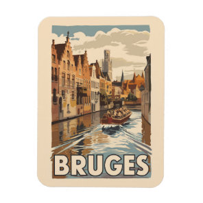 Bruges Belgium Illustration Travel Art Vintage Magnet