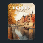 Bruges Belgium Illustration Travel Art Vintage Magnet<br><div class="desc">Bruges retro vector travel design. Bruges,  known as the "Venice of the North, " is a picturesque medieval city in Belgium,  famous for its charming canals,  historic architecture,  and world-class chocolate.</div>