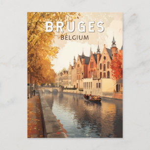 Bruges Belgium Illustration Travel Art Vintage Postcard