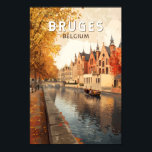Bruges Belgium Illustration Travel Art Vintage Poster<br><div class="desc">Bruges retro vector travel design. Bruges,  known as the "Venice of the North, " is a picturesque medieval city in Belgium,  famous for its charming canals,  historic architecture,  and world-class chocolate.</div>