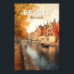 Bruges Belgium Illustration Travel Art Vintage Poster<br><div class="desc">Bruges retro vector travel design. Bruges,  known as the "Venice of the North, " is a picturesque medieval city in Belgium,  famous for its charming canals,  historic architecture,  and world-class chocolate.</div>