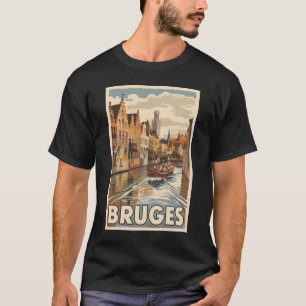 Bruges Belgium Illustration Travel Art Vintage T-Shirt