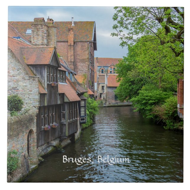 Bruges, Belgium (labeled) Ceramic Tile (Front)