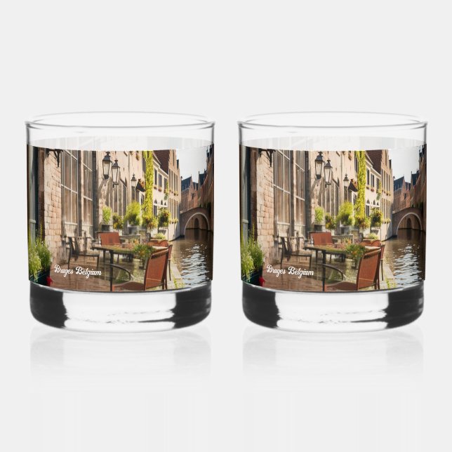 Bruges Belgium Sketch Medieval | Whiskey Glass (Back)