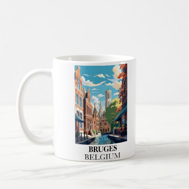 Bruges Belgium Travel Illustration Coffee Mug (Left)