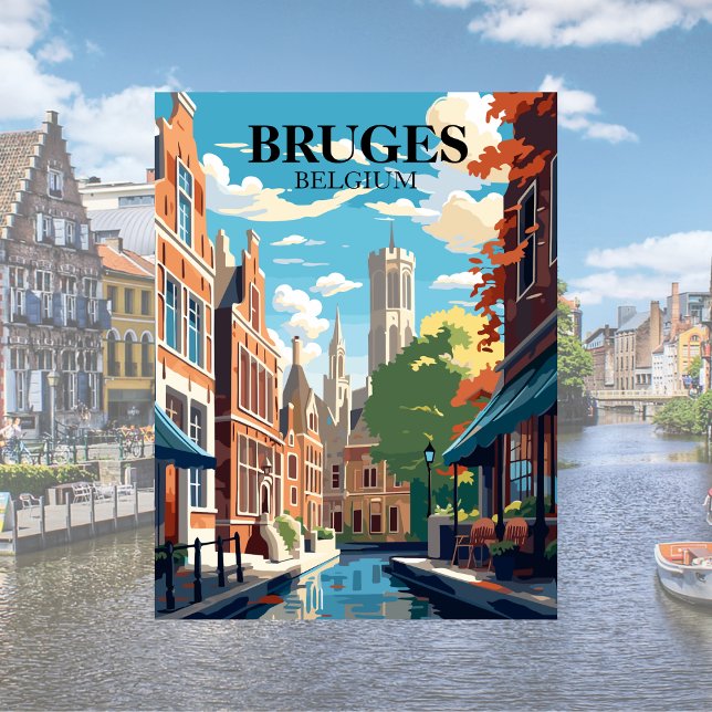 Bruges Belgium Travel Illustration Postcard (Bruges Belgium Travel Postcard)