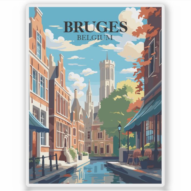Bruges Belgium Travel Illustration Sticker (Front)