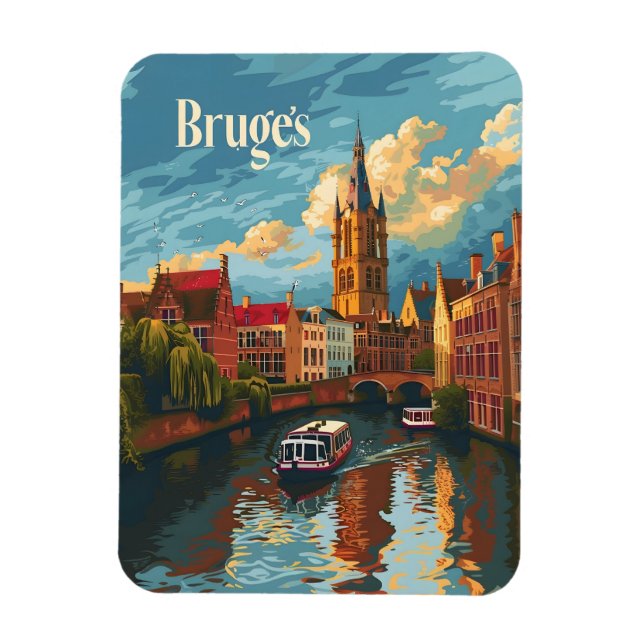 Bruges Belgium vintage art Magnet (Vertical)
