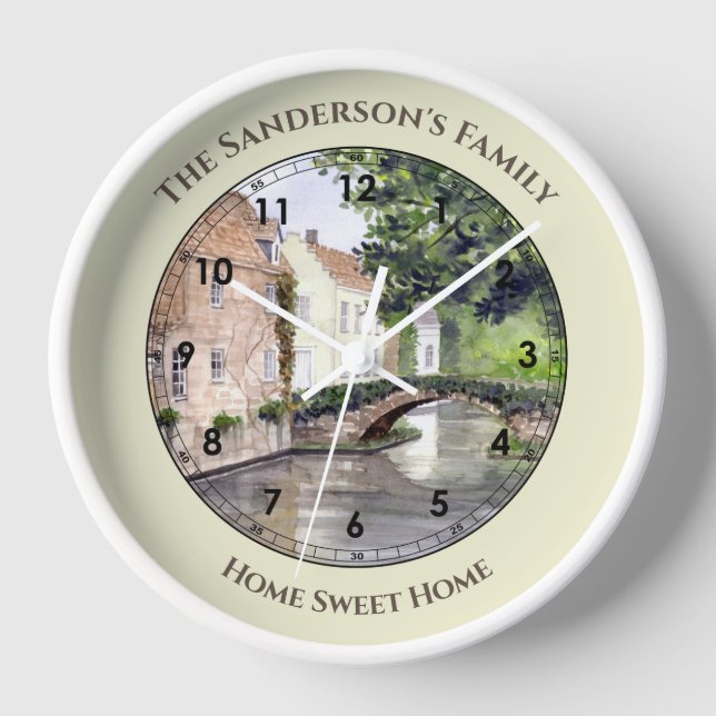 Bruges Belgium Watercolor by Farida Greenfield Clock (Front)