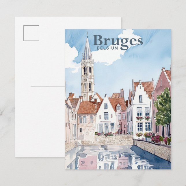 Bruges Belgium Watercolor Painting Travel Postcard (Front/Back)