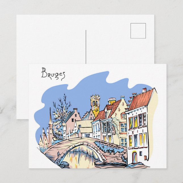 Bruges Canal Belgium Illustration Travel Postcard (Front/Back)