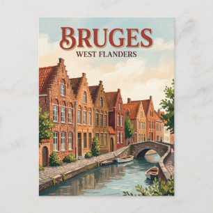 Bruges canal-side gabled houses Belgium Postcard