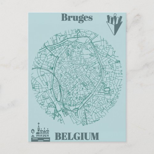 Bruges map postcard