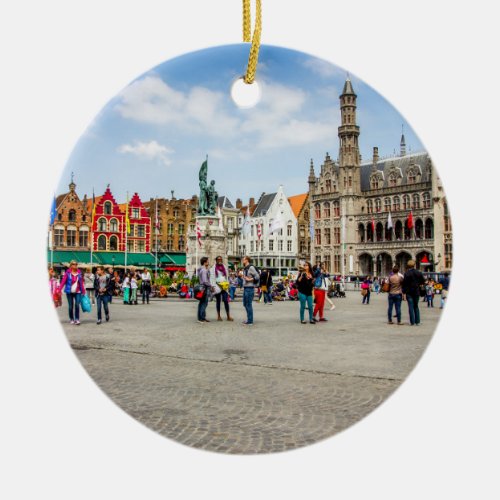 Bruges Market Place Photograph Ceramic Ornament