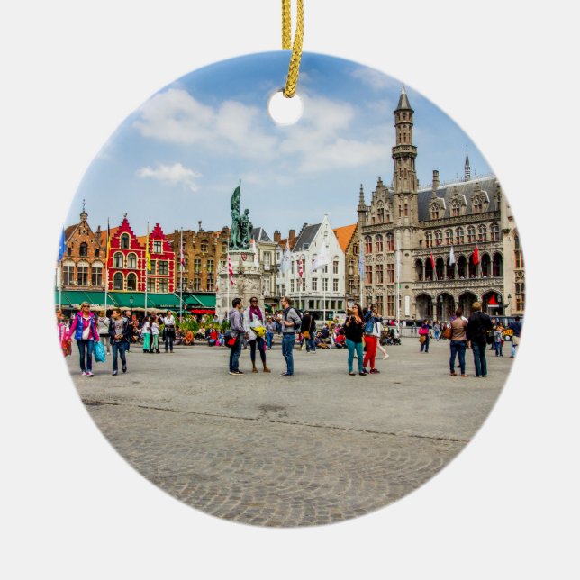 Bruges Market Place Photograph Ceramic Ornament (Front)