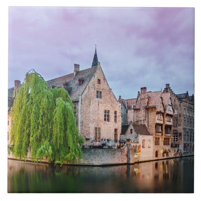 Bruges old town and Belfry tower Ceramic Tile (Front)