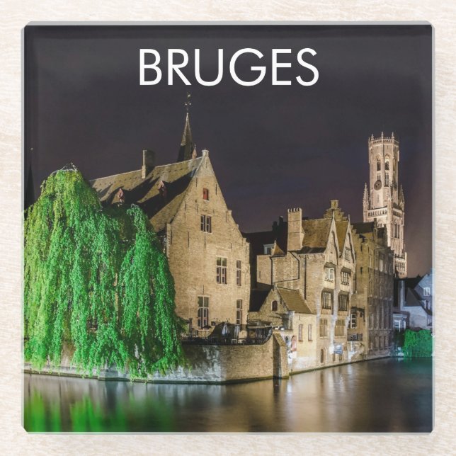 Bruges old town and Belfry tower Glass Coaster (Front)